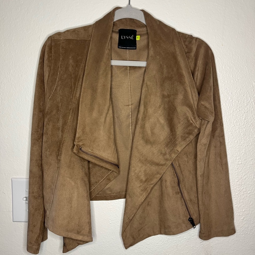 Lysse Tan Faux Suede Asymmetrical Zip Jacket – Size M